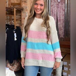 Easel Woman’s color block rugby stripe sweater size Medium